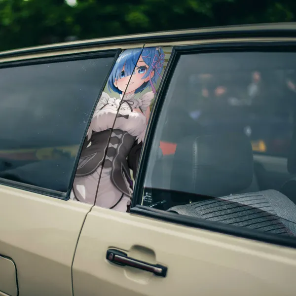 Rem v3 Blue Twin Maid Emilia Camp Roswaal Mathers Water Magic Lye Oni Girl Kingdom Lugunica Waifu Girl Anime Printed Car Door B Pillar Vinyl Wrap Sticker>