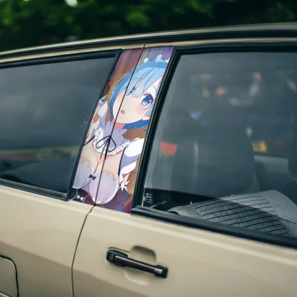 Rem v1 Blue Twin Maid Emilia Camp Roswaal Mathers Water Magic Lye Oni Girl Kingdom Lugunica Waifu Girl Anime Printed Car Door B Pillar Vinyl Wrap Sticker>