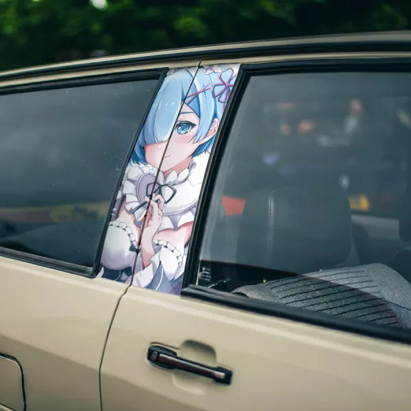 Rem v2 Blue Twin Maid Emilia Camp Roswaal Mathers Water Magic Lye Oni Girl Kingdom Lugunica Waifu Girl Anime Printed Car Door B Pillar Vinyl Wrap Sticker>