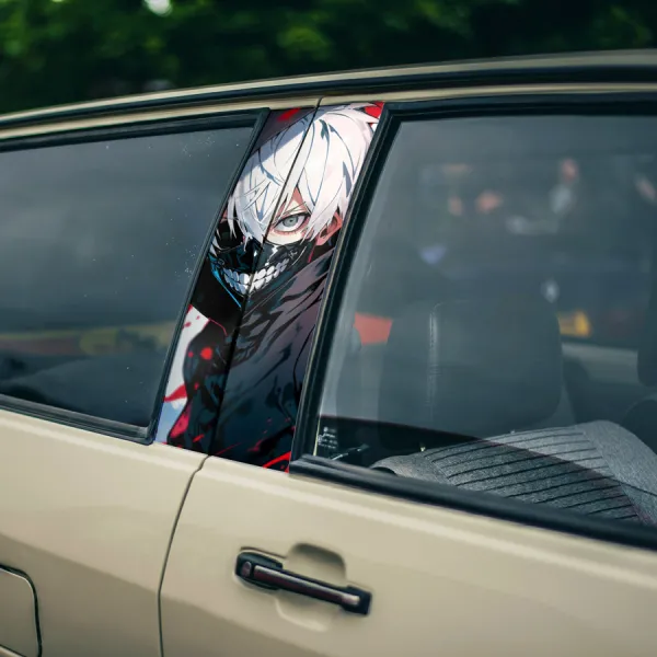 Ken Kaneki v2 One-Eyed King Eyepatch Mask Kagune Anteiku Quinx Smile Teeth Otaku Weeb Anime Printed Car Door B Pillar Vinyl Wrap Sticker>