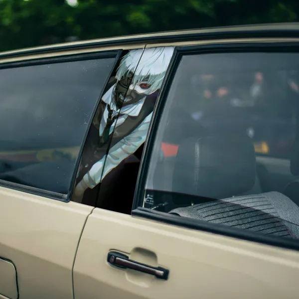 Ken Kaneki v4 One-Eyed King Eyepatch Mask Kagune Anteiku Quinx Smile Teeth Otaku Weeb Anime Printed Car Door B Pillar Vinyl Wrap Sticker>