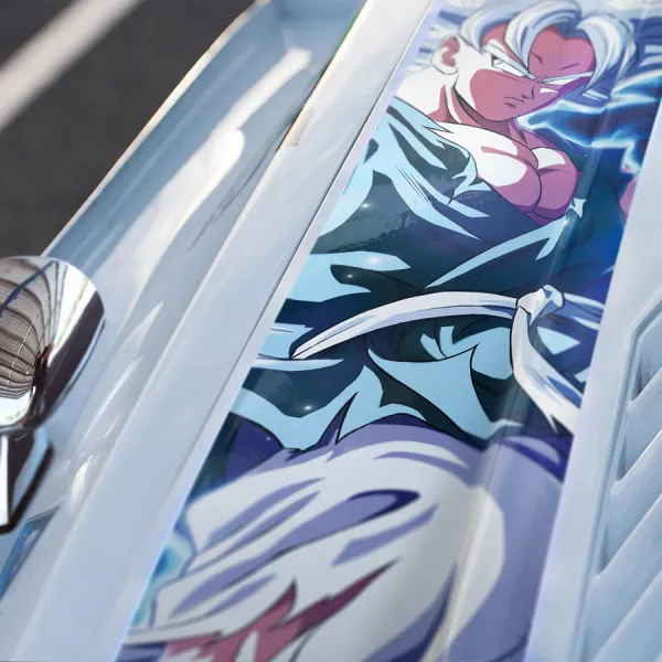 Son Goku v2 Super Saiyan White SSW SSGW Ultimate Form Pure Mastered God Z Super DBZ Kai Anime Manga Car Printed Hood Stripe Vinyl Sticker Decal>
