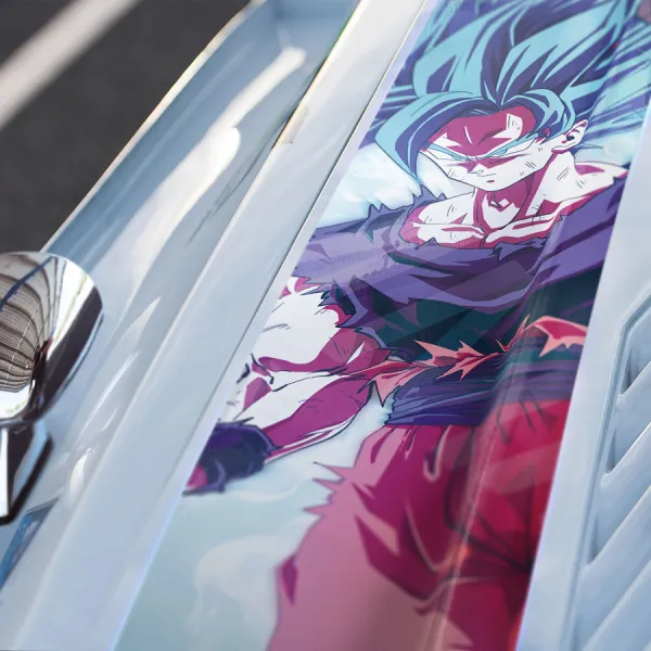 Son Goku Super v4 Saiyan Blue SSB God SSJB SSGSS Kaio-ken Ki Kakarot Aura Z Super DBZ Kai Anime Manga Car Printed Hood Stripe Vinyl Sticker Decal>