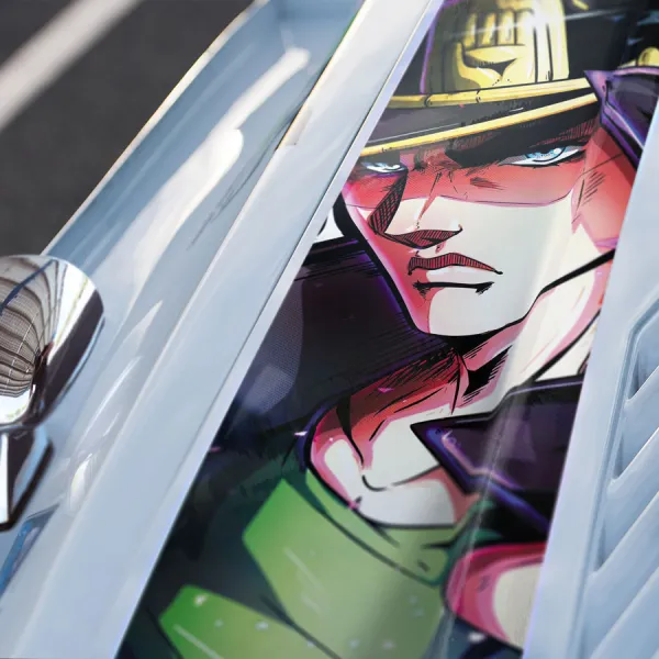 Jotaro Kujo v1 Stand Star Platinum Cap Golden Hand Symbol Chain Menacing Goro Go J Anime Manga Car Printed Hood Stripe Vinyl Sticker Decal>