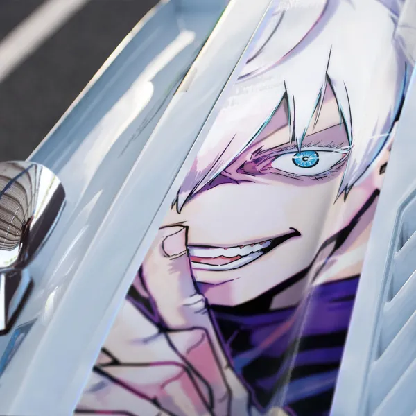 Satoru Gojo Special Grade Sorcerer Limitless Cursed Six Eyes Rikugan Blindfold Unlimited Void Infinity Senpai Sensei Anime Manga Car Printed Hood Stripe Vinyl Sticker Decal>