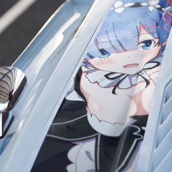 Rem Blue Twin Maid Emilia Camp Roswaal Mathers Water Magic Lye Oni Girl Lugunica Waifu Isekai Anime Manga Car Printed Hood Stripe Vinyl Sticker Decal>