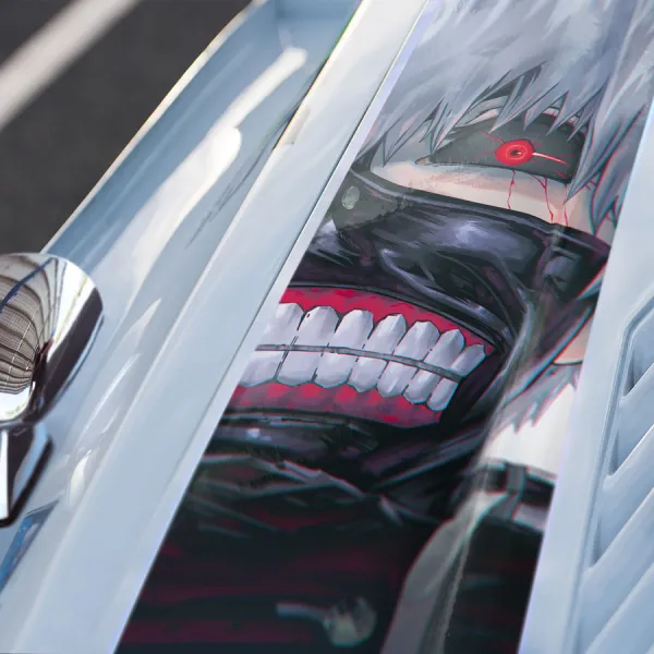 Ken Kaneki v1 One-Eyed King Eyepatch Kakugan Mask Zipper Kagune Anteiku CCG Goat Quinx Smile Teeth Anime Manga Car Printed Hood Stripe Vinyl Sticker Decal>
