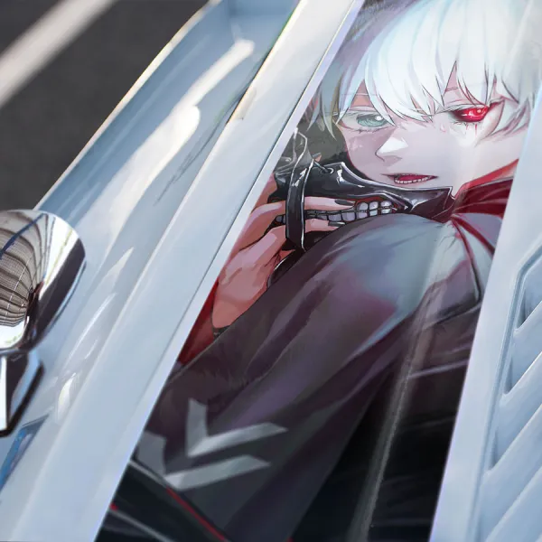 Ken Kaneki v2 One-Eyed King Eyepatch Kakugan Mask Zipper Kagune Anteiku CCG Goat Quinx Smile Teeth Anime Manga Car Printed Hood Stripe Vinyl Sticker Decal>