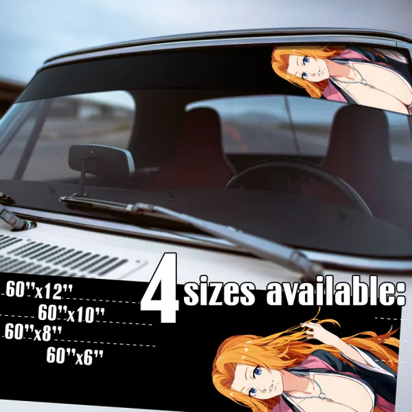 60" Rangiku Matsumoto v1 Haineko Lieutenant Shinigami Seireitei Soul Society Gotei 13 Sexy Hot Waifu Boobs Manga Anime Strip Printed Windshield Vinyl Sticker Decal>