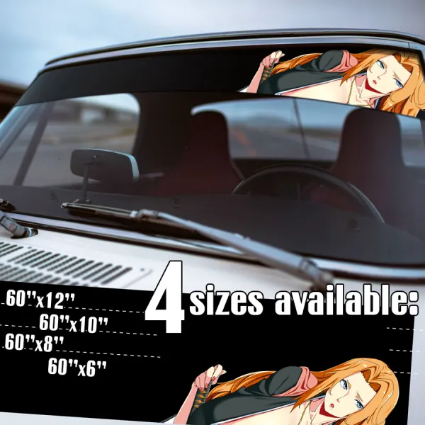 60" Rangiku Matsumoto v2 Haineko Lieutenant Shinigami Seireitei Soul Society Gotei 13 Sexy Hot Waifu Boobs Manga Anime Strip Printed Windshield Vinyl Sticker Decal>