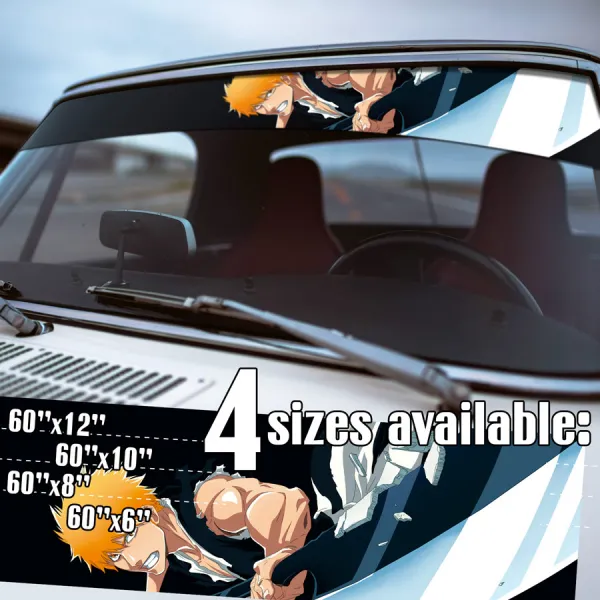 60" Ichigo Kurosaki v13 Shinigami Hollow Quincy Karakura Soul Society Zangetsu Getsuga Tensho Manga Anime Strip Printed Windshield Vinyl Sticker Decal>