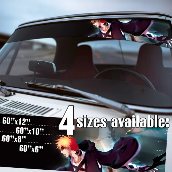 60" Soul Ichigo Shinigami v4 Kuchiki Urahara Anime Manga Sun Strip Printed Windshield Car Vinyl Sticker Decal>