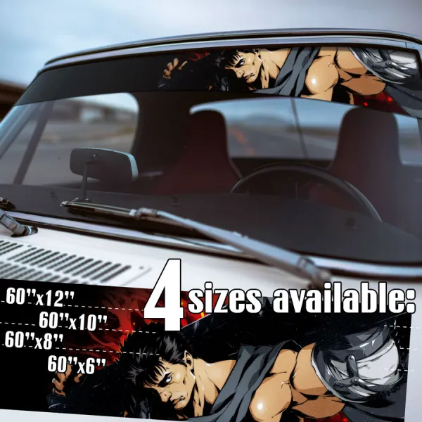 60" Guts v5 Black Swordsman Struggler Branded Falcon Armor Dragon Slayer Knight Griffith Crimson Behelit Sacrifice Anime Manga Strip Printed Windshield Car Vinyl Sticker Decal>