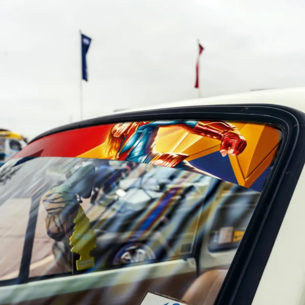 60" Captain Star V3 Carol Danvers U.S. Navy Air Force NASA Kree Empire Car-Ell Girl Woman Superhero Comic Movie Sun Strip Printed Windshield Car Vinyl Sticker Decal>