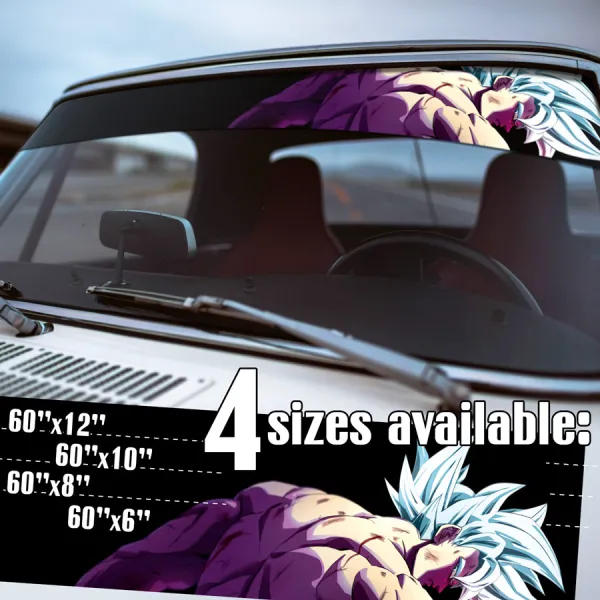 60" Son Goku Super Saiyan White v1 SSW SSGW Ultimate Form Pure Mastered God Z DBZ Kai Anime Manga Sun Strip Printed Windshield Car Vinyl Sticker Decal>