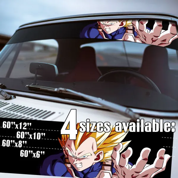 60" Vegeta Super Saiyan v1 SSJ SS SSJ1 Prince Armor Bodysuit Frieza Force Z DBZ Universe 7 Z Super DBZ Kai Anime Manga Sun Strip Printed Windshield Car Vinyl Sticker Decal>