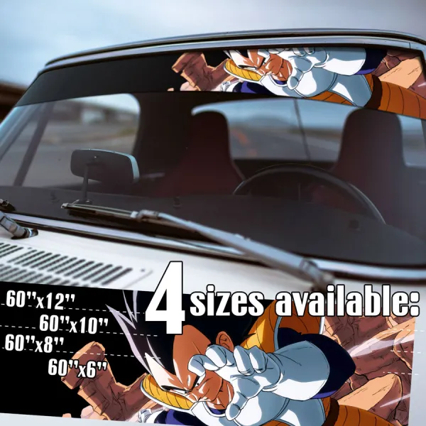 60" Vegeta Black v3 Prince Fallen Saiyan Armor Bodysuit Universe 7 Frieza Force Z DBZ Kai Anime Manga Sun Strip Printed Windshield Car Vinyl Sticker Decal>