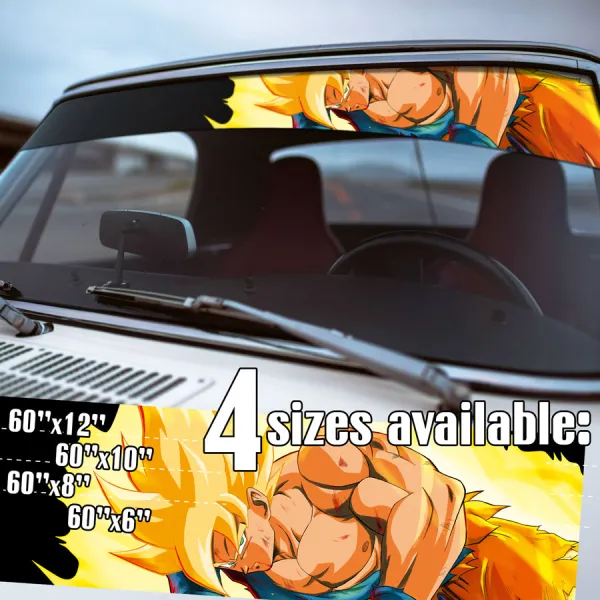 60" Son Goku Super Saiyan v2 SSJ SSJ1 Ki Kakarot Aura Universe 7 Z Super DBZ Kai Anime Manga Sun Strip Printed Windshield Car Vinyl Sticker Decal>
