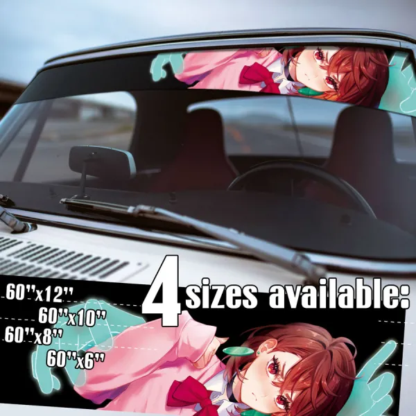 60" Momo Ayase v3 Paranormal Turbo-Granny Spirit Aura Medium Alien Earrings Okarun Waifu Girl Anime Manga Sun Strip Printed Windshield Vinyl Sticker Decal>