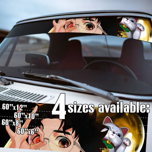 60" Ken Takakura v6 Okarun Occult-Kun Glasses Four-Eyes Kintama Turbo Granny Spiritual Power Anime Manga Sun Strip Printed Windshield Vinyl Sticker Decal>