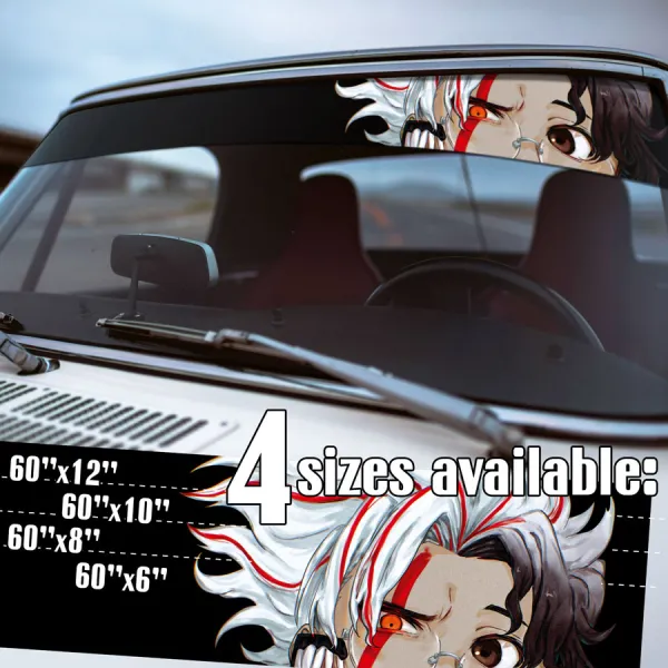 60" Ken Takakura v4 Okarun Occult-Kun Glasses Four-Eyes Kintama Turbo Granny Spiritual Power Anime Manga Sun Strip Printed Windshield Vinyl Sticker Decal>