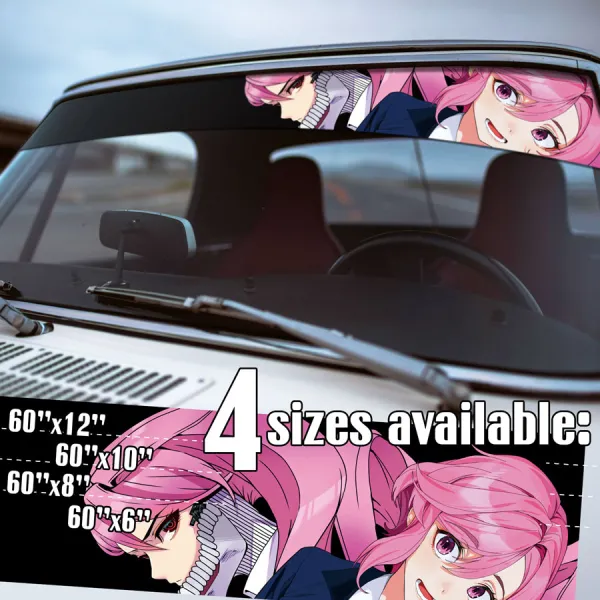 60" Aira Shiratori v2 Acrobatic Silky Form Pink Spiritual Occult Okarun Kintama Paranormal Waifu Girl Anime Manga Sun Strip Printed Windshield Vinyl Sticker Decal>