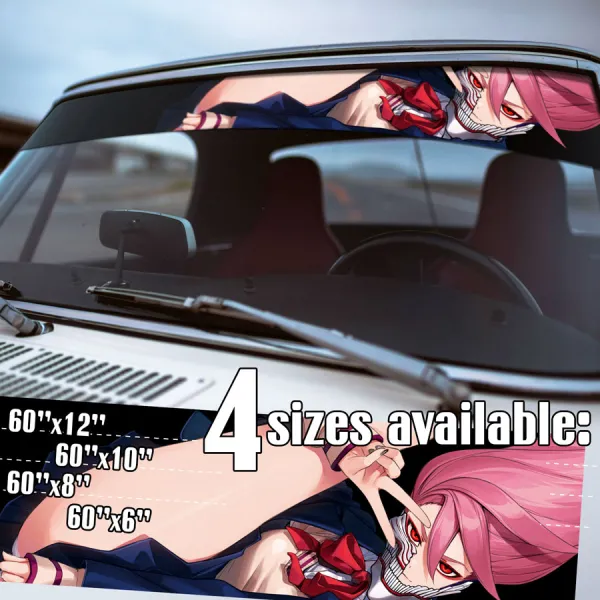 60" Aira Shiratori v3 Acrobatic Silky Form Pink Spiritual Occult Okarun Kintama Paranormal Waifu Girl Anime Manga Sun Strip Printed Windshield Vinyl Sticker Decal>