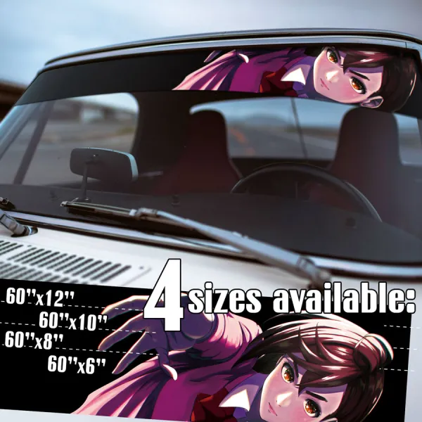 60" Momo Ayase v1 Paranormal Turbo-Granny Spirit Aura Medium Alien Earrings Okarun Waifu Girl Anime Manga Sun Strip Printed Windshield Vinyl Sticker Decal>