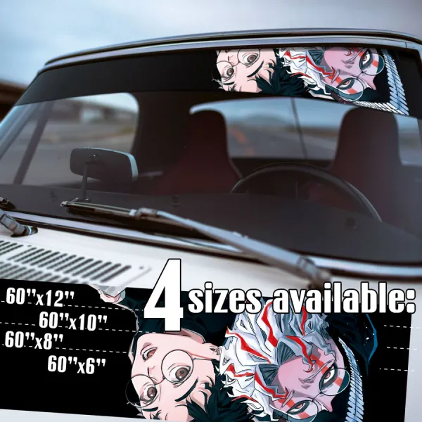 60" Ken Takakura v1 Okarun Occult-Kun Glasses Four-Eyes Kintama Turbo Granny Spiritual Power Anime Manga Sun Strip Printed Windshield Vinyl Sticker Decal>
