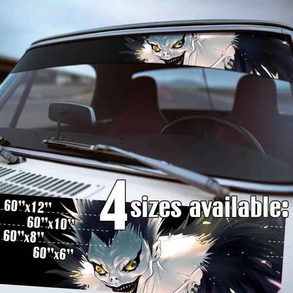 60" Ryuk v2 Death Shinigami Bored Yellow Eyes Feather Wings Apple Light Yagami L Misa Amane Realm Anime Manga Sun Strip Printed Windshield Vinyl Sticker Decal>