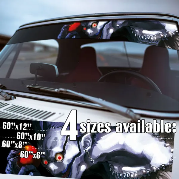 60" Ryuk v3 Death Shinigami Bored Yellow Eyes Feather Wings Apple Light Yagami L Misa Amane Realm Anime Manga Sun Strip Printed Windshield Vinyl Sticker Decal>