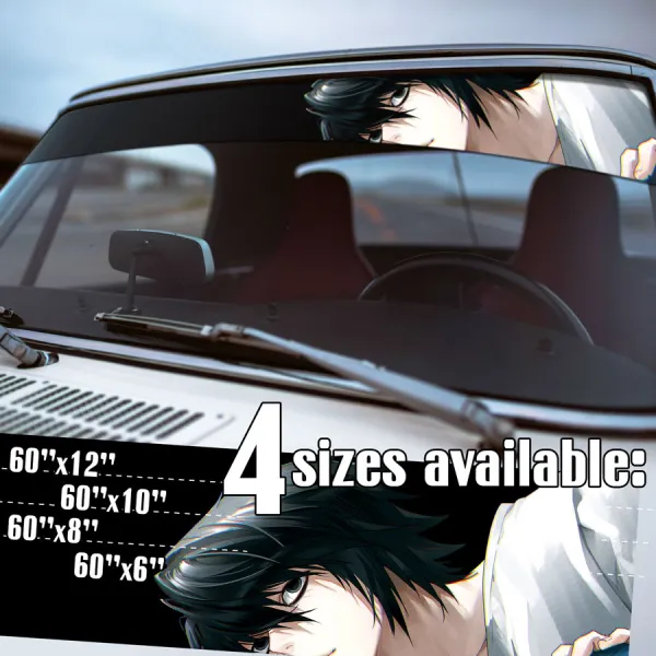 60" L v1 Eru Detective Lawliet Ryuzaki Task Force Kira Light Yagami Watari Shinigami Ryuk Apple Capital  Anime Manga Sun Strip Printed Windshield Vinyl Sticker Decal>