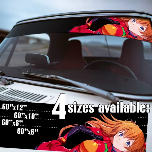 60" Asuka Langley Soryu v3 Eva Unit 02 Pilot Angel NERV Tokyo 3 Magi Mecha Manga Anime Sun Strip Printed Windshield Vinyl Sticker Decal>