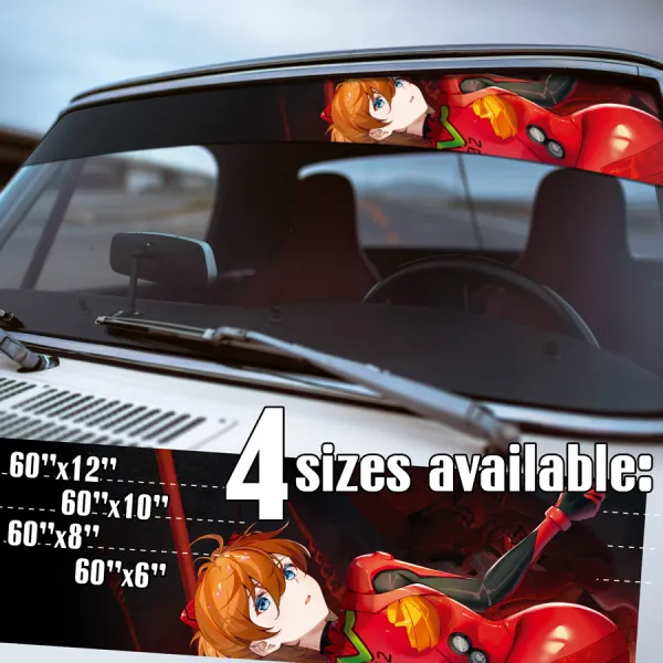 60" Asuka Langley Soryu v4 Eva Unit 02 Pilot Angel NERV Tokyo 3 Magi Mecha Manga Anime Sun Strip Printed Windshield Vinyl Sticker Decal>