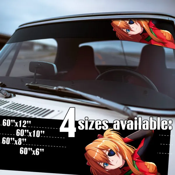60" Asuka Langley Soryu v1 Eva Unit 02 Pilot Angel NERV Tokyo 3 Magi Mecha Manga Anime Sun Strip Printed Windshield Vinyl Sticker Decal>