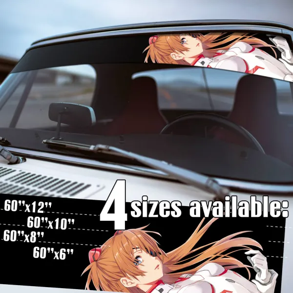 60" Asuka Langley Soryu v2 Eva Unit 02 Pilot Angel NERV Tokyo 3 Magi Mecha Manga Anime Sun Strip Printed Windshield Vinyl Sticker Decal>