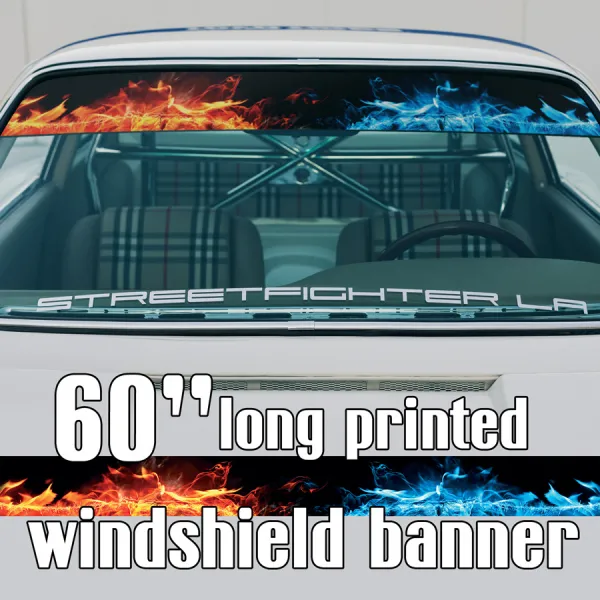60" Fire Ice Sun Strip Printed Windshield Graphics Car Truck Vinyl Sticker Decal>