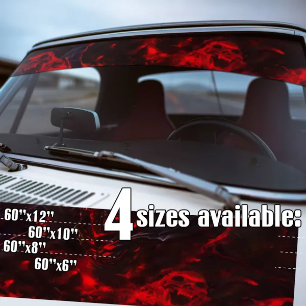 60" Hell Skulls Flame Inferno Devil Spirit Blood Sun Strip Printed Windshield Car Vinyl Sticker Decal>