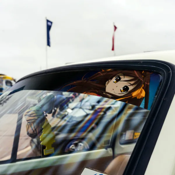 60" Haruhi Suzumiya v3 SOS Asahina Koizumi Nagato Kyon Anime Manga Sun Strip Printed Windshield Car Vinyl Sticker Decal>