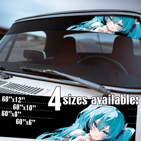 60" Miku 01 v3 Vocaloid Virtual Idol Singer Weeb Otaku Waifu Anime Manga Sun Strip Printed Windshield Car Vinyl Sticker Decal>