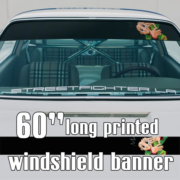 60" Gon Freecss v4 Neferpitou Hisoka Morow Killua Alluka Zoldyck Kurapika Anime Manga Sun Strip Printed Windshield Car Vinyl Sticker Decal>