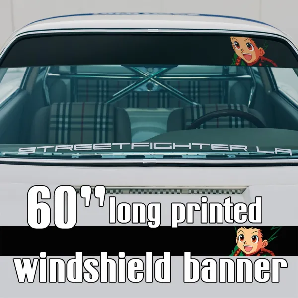 60" Gon Freecss v5 Neferpitou Hisoka Morow Killua Alluka Zoldyck Kurapika Anime Manga Sun Strip Printed Windshield Car Vinyl Sticker Decal>