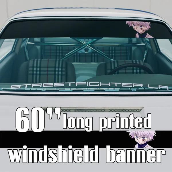 60" Gon Freecss v6 Neferpitou Hisoka Morow Killua Alluka Zoldyck Kurapika Anime Manga Sun Strip Printed Windshield Car Vinyl Sticker Decal>
