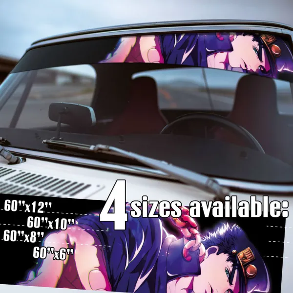 60" Jotaro Kujo v3 Stand Star Platinum Cap Golden Hand Symbol Chain Menacing Goro Go J Manga Anime Printed Windshield Vinyl Sticker Decal>