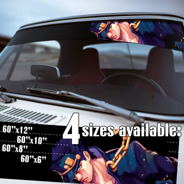 60" Jotaro Kujo v2 Stand Star Platinum Cap Golden Hand Symbol Chain Menacing Goro Go J Manga Anime Printed Windshield Vinyl Sticker Decal>