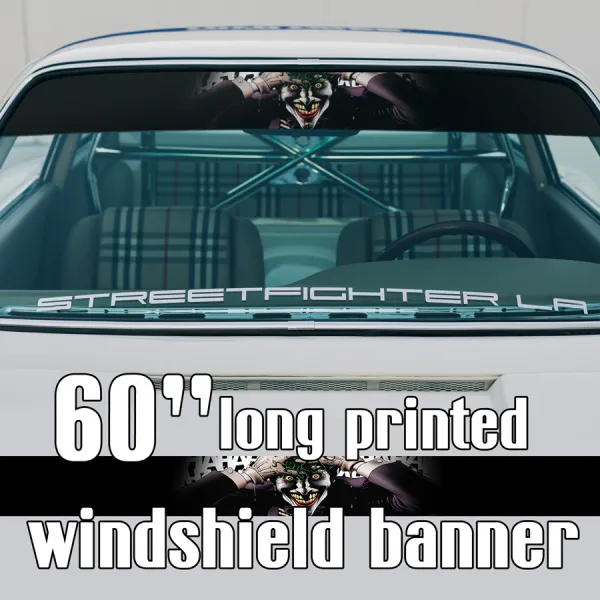 60" Hahaha Why So Serious Injustice Supervillain Insane Smile Comic Sun Strip Printed Windshield Car Vinyl Sticker Decal>