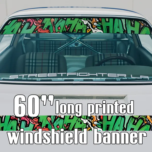 60" Hahaha Graffiti Insane Funny Why So Serious Suicide Sun Strip Printed Windshield Car Vinyl Sticker Decal>