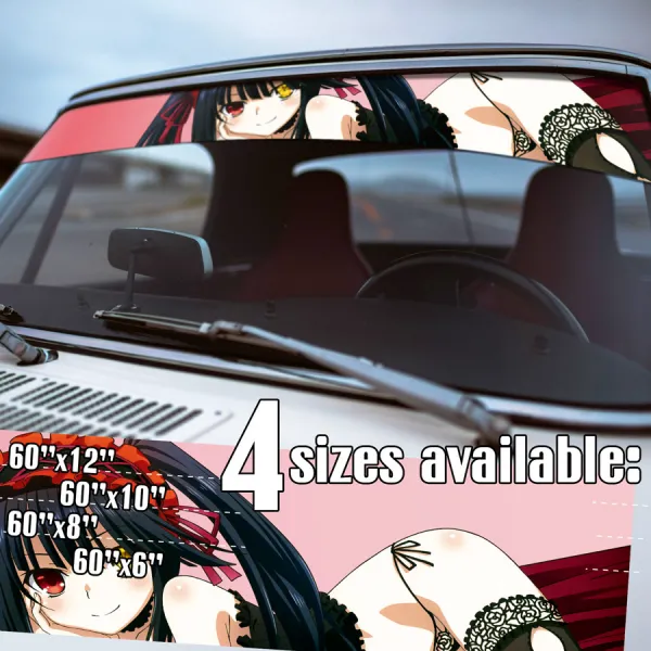 60" Kurumi Tokisaki Worst Spirit Gold Clock Eye Sexy Hot Japan Anime Girl Strip Printed Windshield Vinyl Sticker Decal>