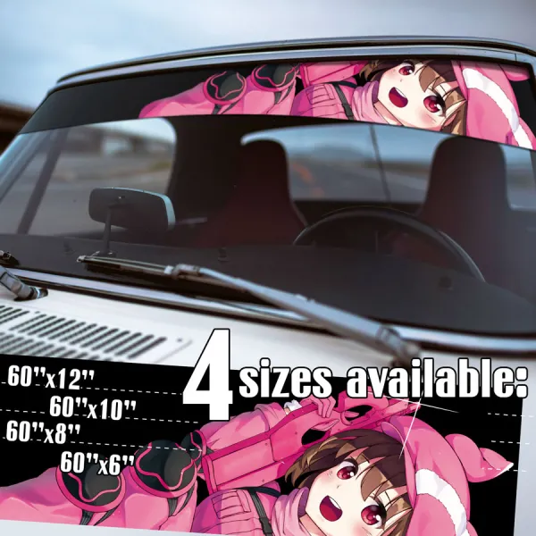 60" Kohiruimaki Karen v1 LLENN Pink Devil Ren Sword Gun P90 Squad Jam LM LF LPFM  Anime Manga Sun Strip Printed Windshield Car Vinyl Sticker Decal>