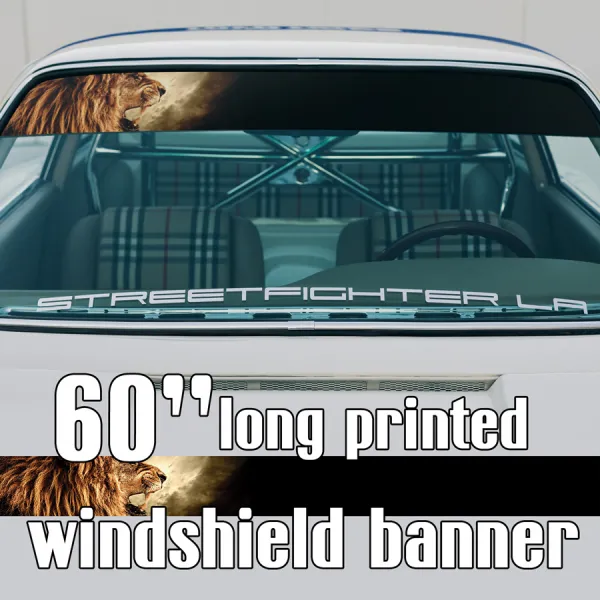 60" Lion v1 Flame Roaring King Wild Life Graphic Strip Printed Windshield Car Vinyl Sticker Decal>
